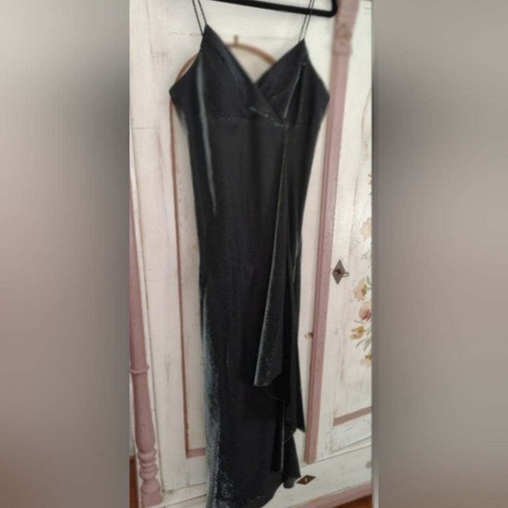 Delaru Boutique Black Silver Shimmer Long Cocktail Dress